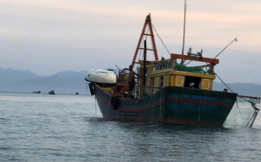 Tàu giã cào hoạt động ngang nhiên trên vịnh Vân Phong. Ảnh: L.H 