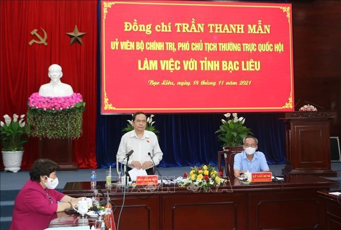 Phó Chủ tịch Thường trực Quốc hội Trần Thanh Mẫn phát biểu tại buổi làm việc.
