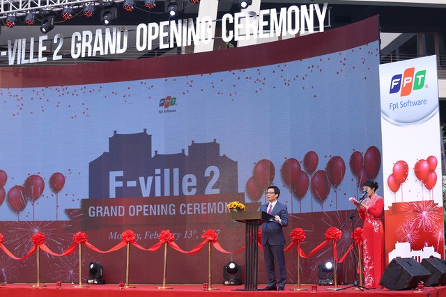 Phó Thủ tướng Vũ Đức Đam phát biểu tại sự kiện khai trương giai đoạn 2 của làng Phần mềm F-Ville.