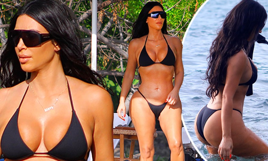 Kim Kardashian mặc bikini 2 mảnh bé xíu, khoe 3 vòng 'bỏng rẫy'
