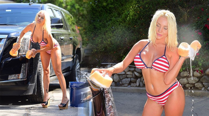 Bạn gái mới của chồng Megan Fox thả dáng rửa xế hộp đầy khiêu khích với bikini