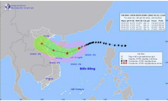 Bản đồ dự báo quỹ đạo và cường độ bão gần Biển Đông phát lúc 08h00 ngày 18/10/2022 - Đài Khí tượng Thủy văn khu vực Nam Bộ