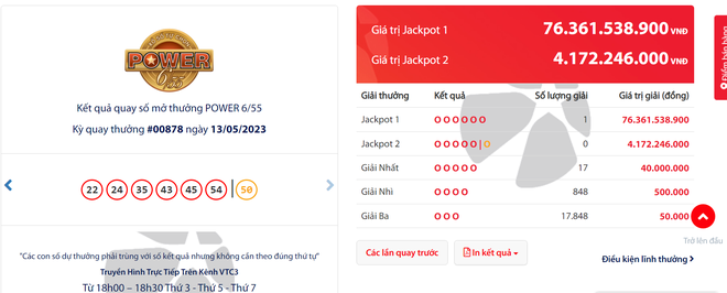 Vietlott ghi nhận 1 khách hàng trúng Jackpot hơn 76 tỷ đồng