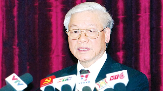 Tổng Bí thư Nguyễn Phú Trọng phát biểu bế mạc Hội nghị. Ảnh: Nhật Bắc