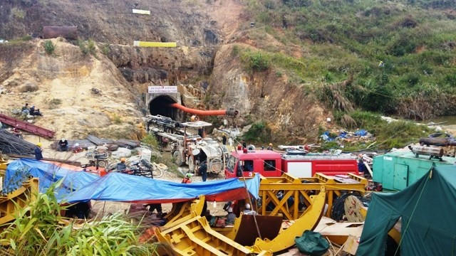 Hiện trường vụ sập hầm thủy điện Đạ Dâng - Đạ Chomo vừa qua.