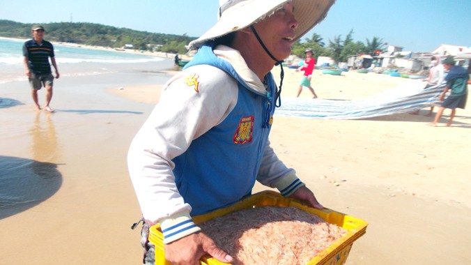 Ngư dân vui mừng vì lộc biển đầu năm. Ảnh: Nguyễn Trang.