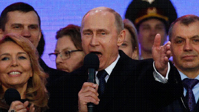 Tổng thống Putin hát quốc ca Nga trong lễ kỷ niệm một năm ngày Crimea trở về với Nga.