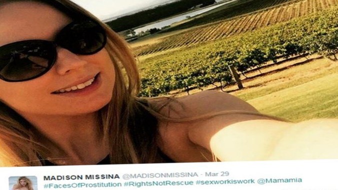 Gái mại dâm Úc Madison Missina đăng ảnh chân dung lên mạng xã hội. Ảnh: BBC.