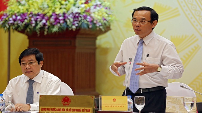 Bộ trưởng, Chủ nhiệm Văn phòng Chính phủ Nguyễn Văn Nên chủ trì cuộc họp báo.