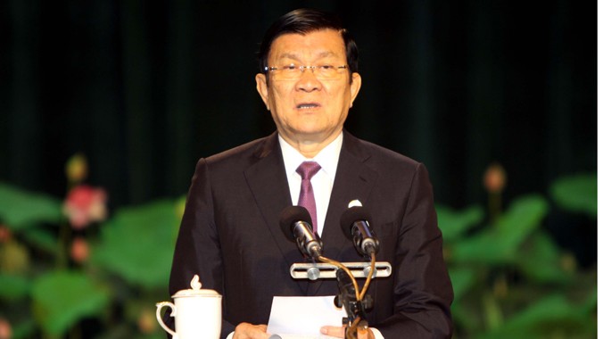 Chủ tịch nước Trương Tấn Sang phát biểu tại Đại hội. Ảnh: TTXVN.