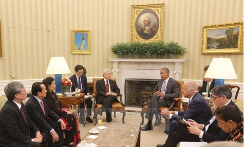 Tổng Bí thư Nguyễn Phú Trọng hội đàm với Tổng thống Hoa Kỳ Barack Obama. Ảnh : Trí Dũng/TTXVN.