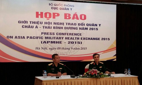 Cục Quân y họp báo giới thiệu Hội nghị APMHE -2015 chiều ngày 9/9. Ảnh: Báo Điện tử Đảng Cộng sản Việt Nam.