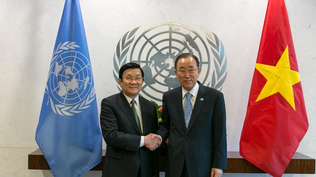 Chủ tịch nước Trương Tấn Sang hội kiến Tổng Thư ký Liên Hợp Quốc Ban Ki-moon.