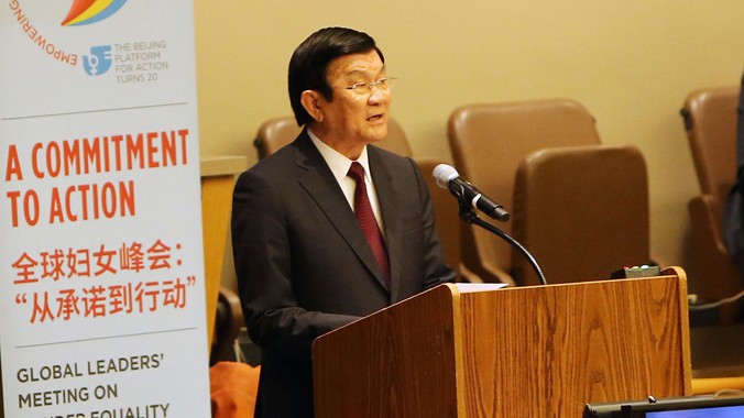 Chủ tịch nước Trương Tấn Sang phát biểu tại Hội nghị Lãnh đạo toàn cầu về bình đẳng giới.