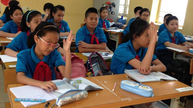 Học sinh lớp 6 Trường THCS Lê Lợi (Hà Nội) trong một giờ học.