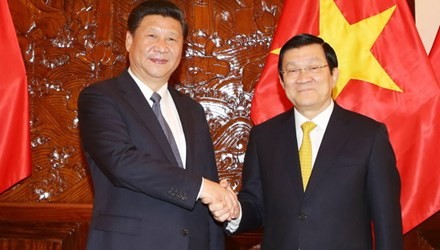 Chủ tịch nước Trương Tấn Sang hội đàm với Tổng Bí thư, Chủ tịch nước Trung Quốc Tập Cận Bình - Ảnh: TTXVN