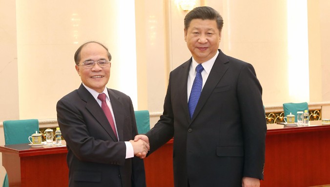 Chiều 23/12 tại Bắc Kinh, Chủ tịch Quốc hội Nguyễn Sinh Hùng hội kiến Tổng Bí thư, Chủ tịch Trung Quốc Tập Cận Bình. Ảnh: TTXVN.