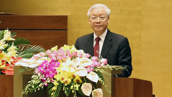 Tổng Bí thư Nguyễn Phú Trọng phát biểu tại lễ kỷ niệm. Ảnh: TTXVN.