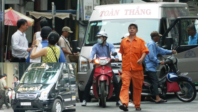 Xe khách ồ ạt bỏ bến xe, ra ngoài hoạt động dưới vỏ bọc du lịch lữ hành (ảnh chụp lúc 15 giờ 40 ngày 8/1 trên đường Nguyễn Thái Bình, quận 1). Ảnh: LT.