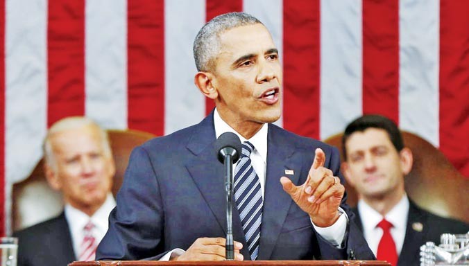 Ông Barack Obama đọc thông điệp liên bang cuối cùng trên cương vị tổng thống. Ảnh: Boston Herald.