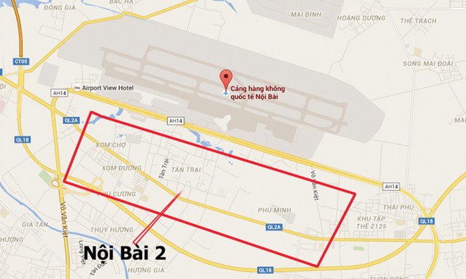 Theo quy hoạch, sân bay Nội Bài mở rộng sẽ đối diện với sân bay hiện hữu qua Đại lộ Võ Nguyên Giáp, thuộc 3 xã: Phú Minh, Phú Cường, Mai Đình (huyện Sóc Sơn).