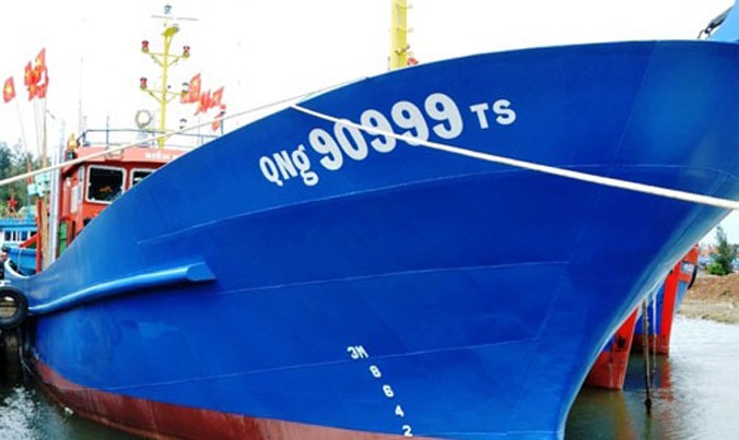Tàu cá vỏ thép của VCB cho ngư dân Võ Văn Hân ở xã Bình Châu, huyện Bình Sơn, tỉnh Quảng Ngãi vay đã hạ thuỷ.