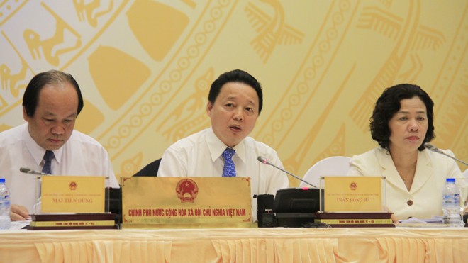 Bộ trưởng Bộ Tài nguyên và Môi trường Trần Hồng Hà thông tin về Formosa cho báo chí.