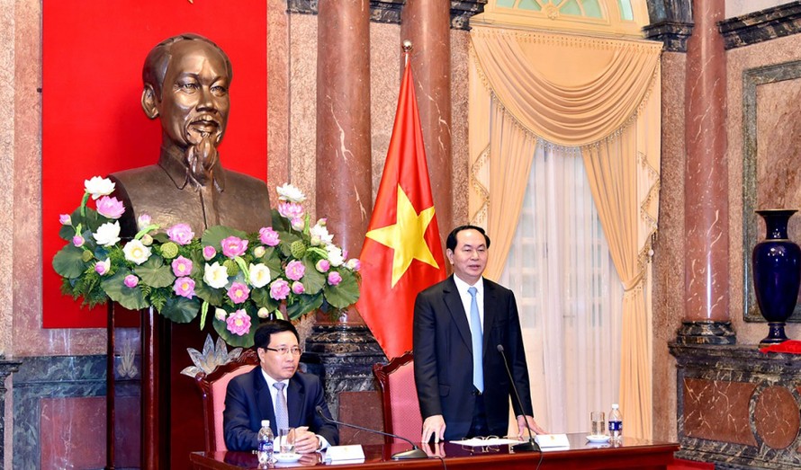 Chủ tịch nước Trần Đại Quang tại buổi gặp mặt. Ảnh: Báo Thế giới và Việt Nam