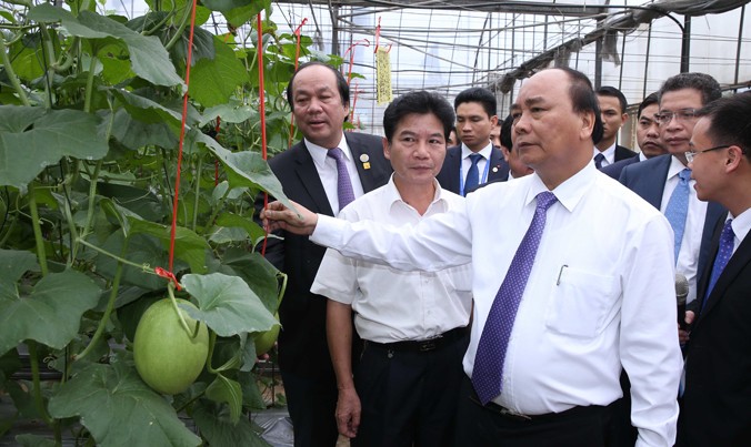 Chiều 11/9, Thủ tướng Nguyễn Xuân Phúc đến thăm Vườn kiểu mẫu nông nghiệp hiện đại Bát Quế Điền Viên tại thành phố Nam Ninh, tỉnh Quảng Tây. Ảnh: TTXVN.