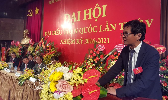 Chủ tịch Hội Hữu nghị Việt Nam - LB Nga Trần Bình Minh phát biểu tại Đại hội.