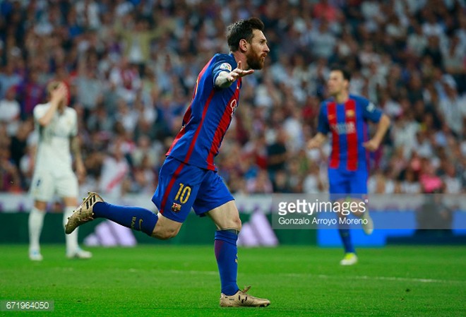 Messi thăng hoa cùng Barca ở trận cầu El Clasico đánh bại Real 3-2. Ảnh: GETTY IMAGES.