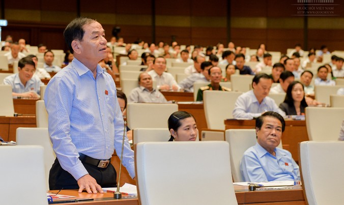 Đại biểu Lê Thanh Vân tỉnh Cà Mau phát biểu tại phiên chất vấn Quốc hội khóa XIV kỳ họp thứ hai. Ảnh: Như Ý.