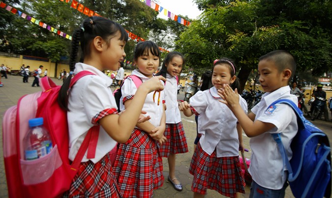 Học sinh trường Tiểu học Thái Thịnh (Hà Nội) trong giờ tan học. Ảnh: Ngọc Châu.