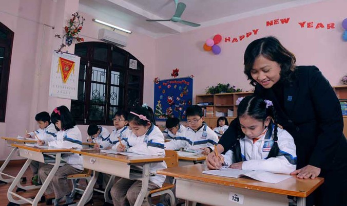 Một lớp học tại trường Nguyễn Siêu, Hà Nội. Ảnh: N.H.