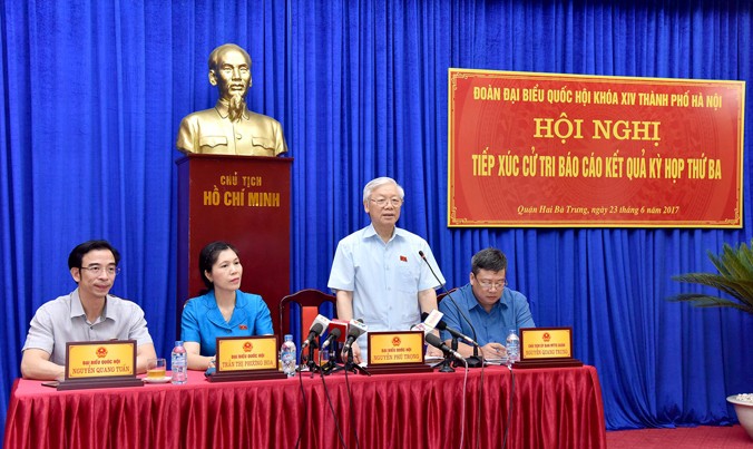 Tổng Bí thư Nguyễn Phú Trọng tại buổi tiếp xúc cử tri​. Ảnh: Như Ý.
