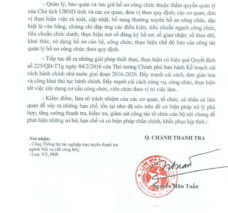 Kết luận thanh tra của Bộ Nội vụ về công tác tuyển dụng, bổ nhiệm cán bộ tại UBND tỉnh Bến Tre 
