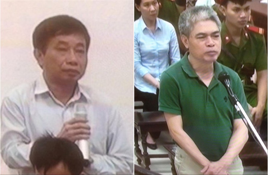 Bị can Ninh Văn Quỳnh (bìa trái) và bị cáo Nguyễn Xuân Sơn trả lời HĐXX.