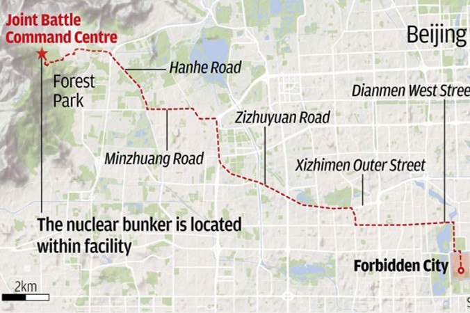 Vị trí Trung tâm chỉ huy, hầm tránh bom hạt nhân ở Bắc Kinh. Ảnh: SCMP.