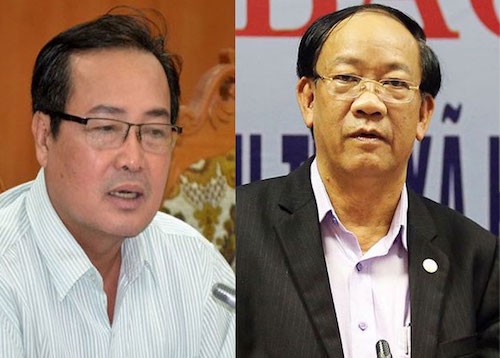 Từ trái qua: Ông Huỳnh Khánh Toàn, Phó chủ tịch UBND tỉnh Quảng Nam; ông Đinh Văn Thu, Chủ tịch UBND tỉnh Quảng Nam. 