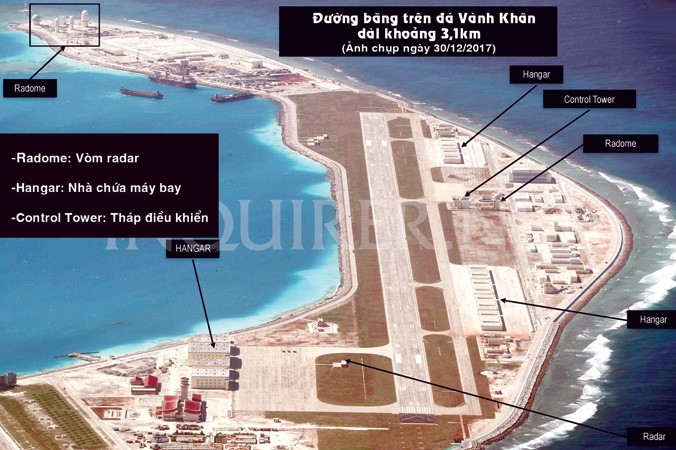 Trung Quốc vẫn ngang nhiên quân sự hóa các đảo nhân tạo trên biển Đông. Nguồn: Inquirer.