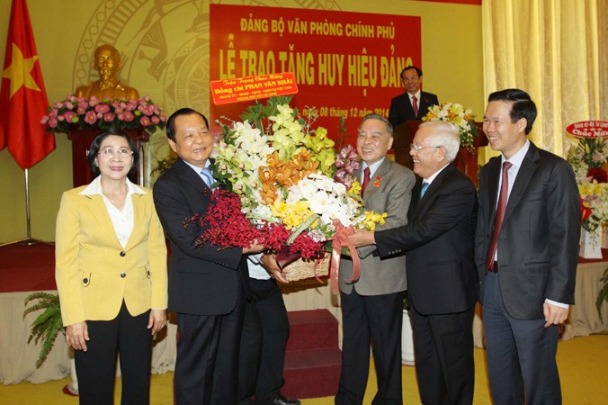 Nguyên Thủ tướng Phan Văn Khải tại lễ trao tặng Huy hiệu 55 năm tuổi Đảng, ngày 8/12/2014, tại TPHCM. Ảnh: TTXVN.