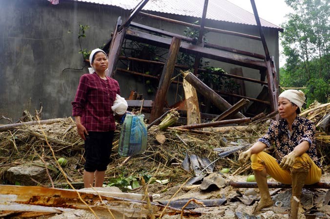 Lũ quét khiến 3 căn nhà ở bản Hắc (huyện Lang Chánh, Thanh Hóa) bị san phẳng.