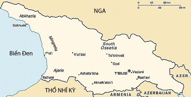 Nga và Gruzia có chung đường biên giới.