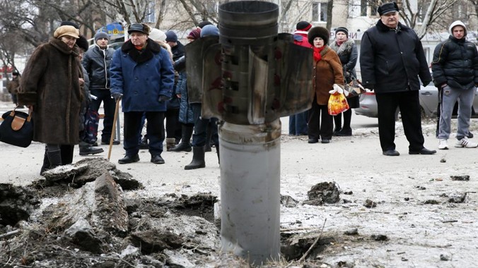 Đuôi tên lửa sót lại sau đợt tấn công tại thành phố Kramatorsk. Ảnh: Getty Images