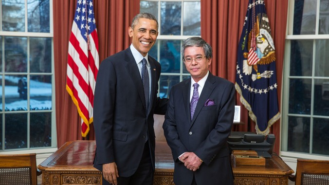 Tổng thống Mỹ Barack Obama tiếp Đại sứ Phạm Quang Vinh tại Nhà Trắng hôm 23/2. Ảnh: Bộ Ngoại giao Việt Nam