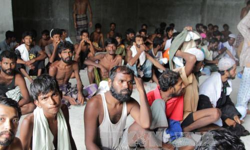 Những người di cư Rohingya và Bangladesh sau khi được cứu sống tại tỉnh Aceh. Ảnh: AFP/TTXVN