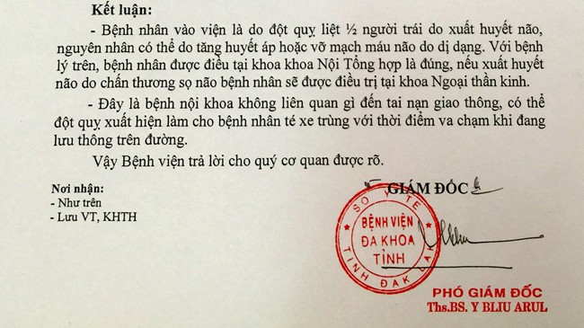 Trích đoạn công văn 696 của Bệnh viện Đa khoa Đắk Lắk