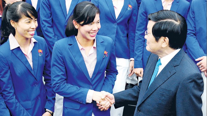 Thành tích xuất sắc của Đoàn TTVN đã được Chủ tịch nước Trương Tấn Sang đánh giá cao trong buổi gặp mặt Đoàn TTVN chiều qua. Ảnh: VSI