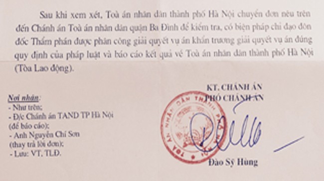 Văn bản đốc thúc của TAND TP Hà Nội liên quan đến vụ việc