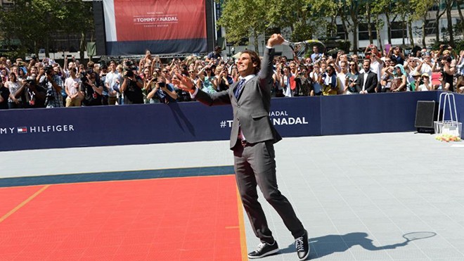 Nadal tham dự sự kiện quảng cáo trước thềm US Open. Ảnh: AP
